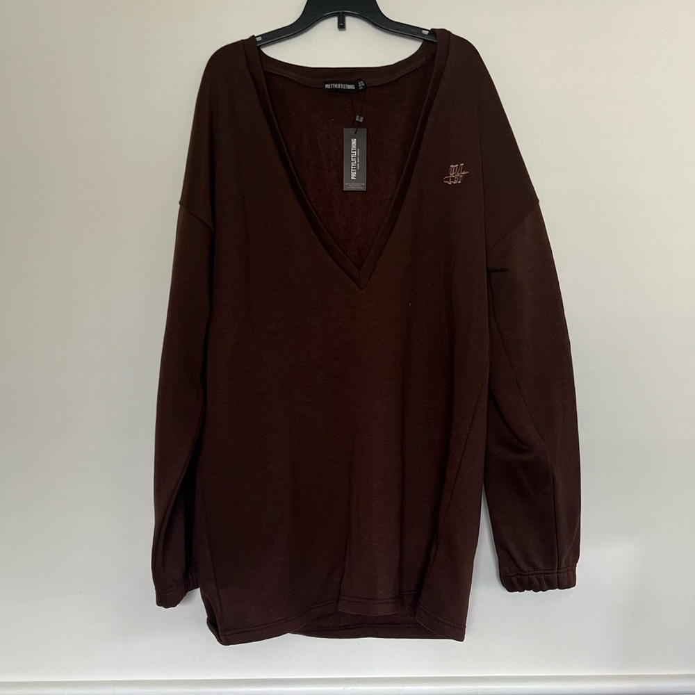 New with tags PLT chocolate embroidered sweatshirt dress